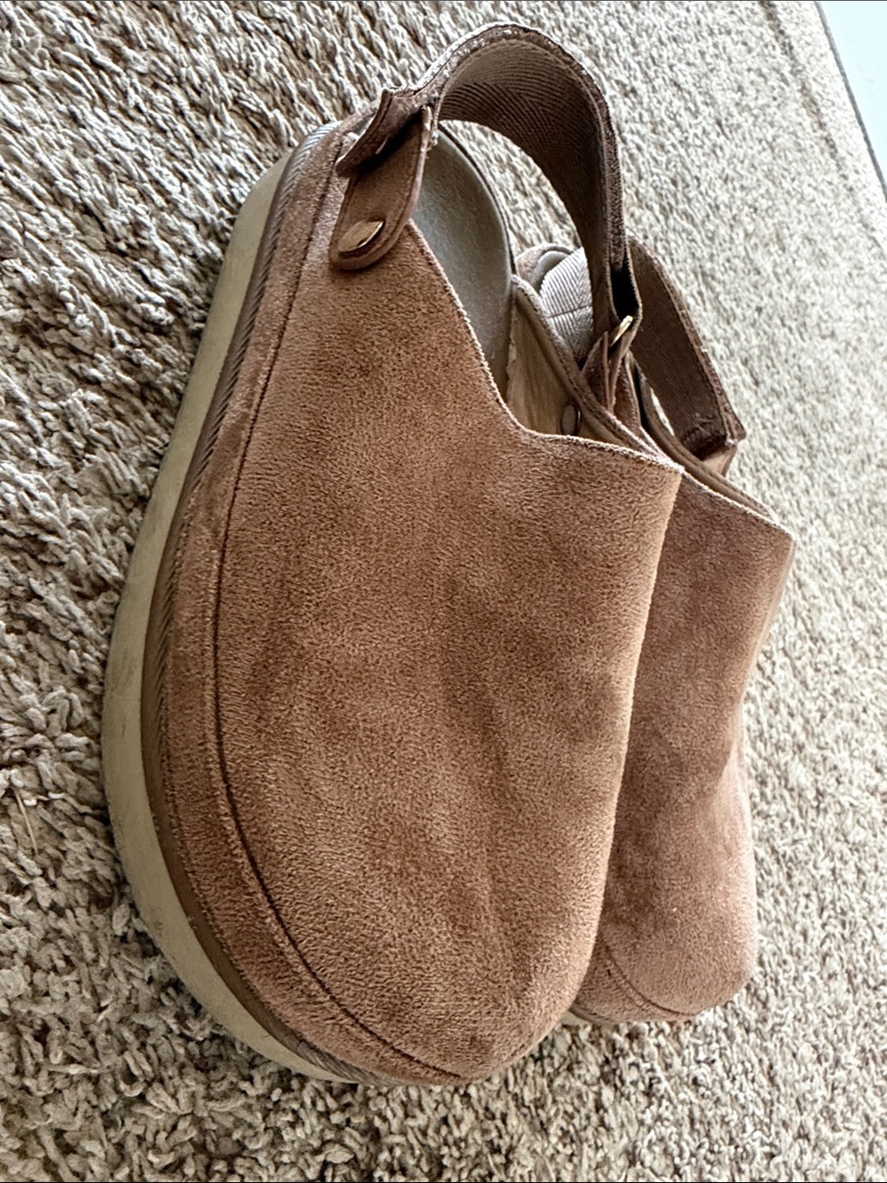 Women’s Suede Slingback Platform Clogs in Taupe